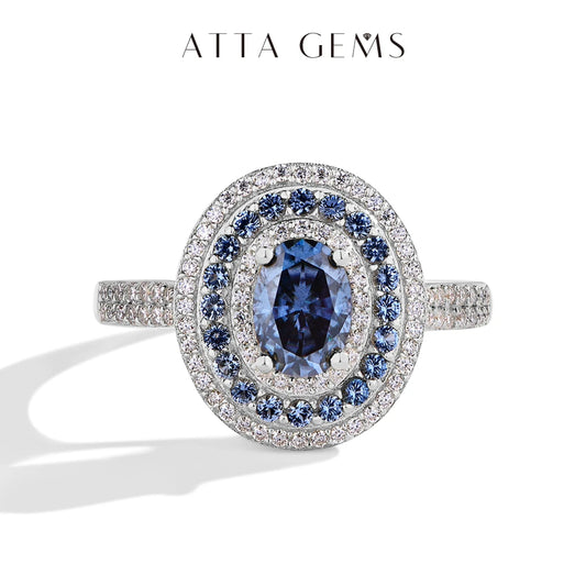 ATTAGEMS Blue Moissanite Ring