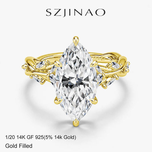 14K Gold Moissanite Marquise Engagement Ring
